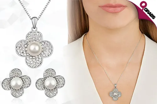 From QR49 Spread Some Love with Pearl & Crystal Studded Clover Flower Jewelry Sets! (Up to QR188 Value)